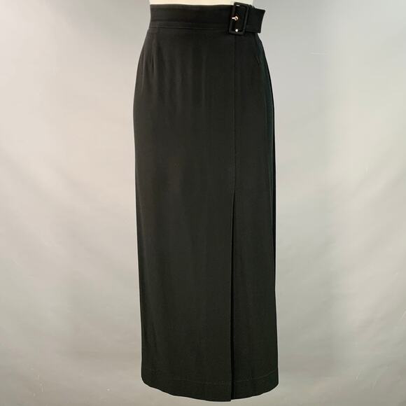 COURREGES Vintage Size 8 Black Polyamide Faux Belted Side Zipper Long Skirt - Picture 1 of 5